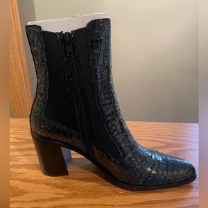 Jeffrey Campbell Black Crocodile Patent Leather Boots